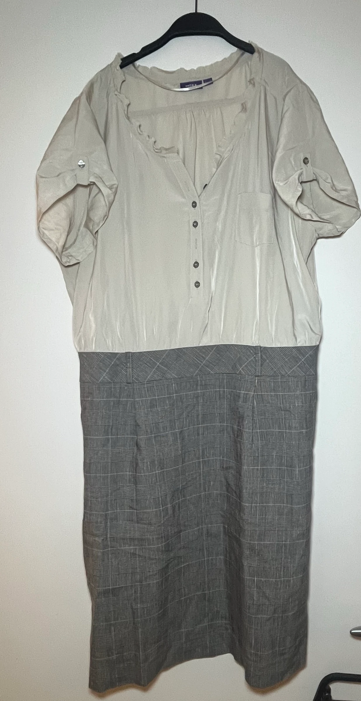 Mexx tweemateriaal jurk beige en grijs geruit maat 46 – photo 3